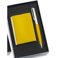 PU Yellow Leatherette Card Case w/ Matching Ball Point Pen in Gift Box